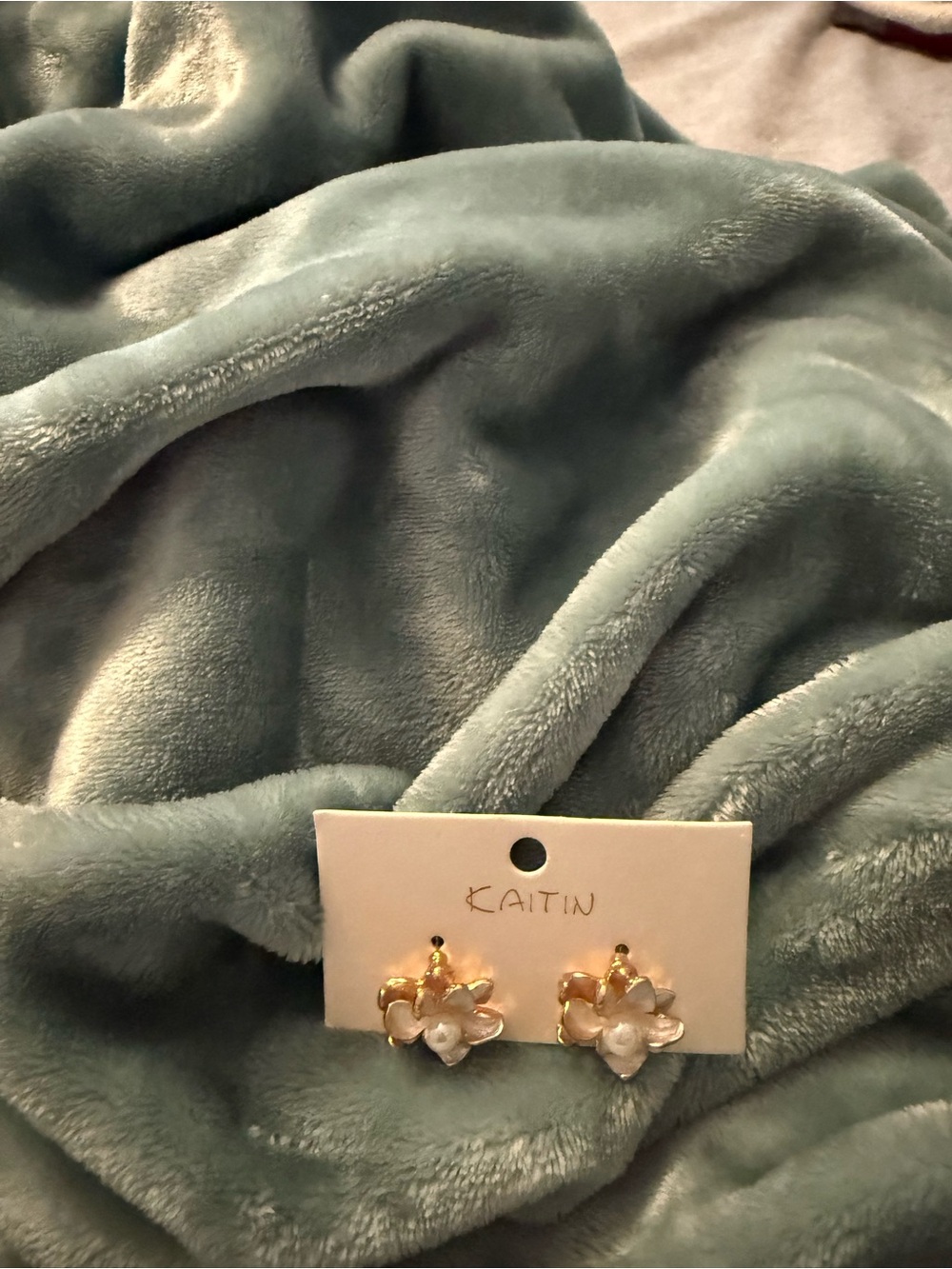 Katin Gold and Pearl-White Floral Stud Earrings